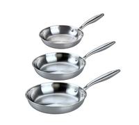 Fackelmann Vita3 Set de Sartenes, incluye Sartén 20 cm, 24 cm y 26 cm, Acero Inoxidable Triply sin Antiadherente, Libre de PFA, Aptas Inducción y todo tipo de Cocinas, Aptas Lavavajillas