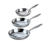 Fackelmann Vita3 Set de Sartenes, incluye Sartén 20 cm, 24 cm y 28 cm, Acero Inoxidable Triply sin Antiadherente, Libre de PFA, Aptas Inducción y todo tipo Cocinas, Aptas Lavavajillas