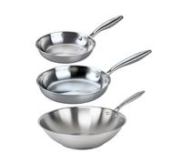 Fackelmann Vita3 Set de Sartenes, incluye Sartén 20 cm y 24 cm y Wok 28 cm, Acero Inoxidable Triply sin Antiadherente, Libre de PFA, Aptas Inducción y todo tipo de Cocinas, Aptas Lavavajillas