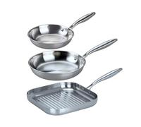 Fackelmann Vita3 Set de Sartenes, incluye Sartén 24 cm, 28 cm y 28 cm, Acero Inoxidable Triply sin Antiadherente, Libre de PFA, Aptas Inducción y todo tipo de Cocinas, Aptas Lavavajillas