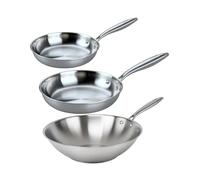 Fackelmann Vita3 Set de Sartenes, incluye Sartén 24 cm y 26 cm y Wok 28 cm, Acero Inoxidable Triply sin Antiadherente, Libre de PFA, Aptas Inducción y todo tipo de Cocinas, Aptas Lavavajillas