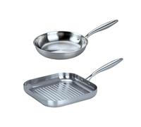 Fackelmann Vita3 Set de Sartenes, incluye Sartén 24 cm y Grill 28 cm, Acero Inoxidable Triply sin Antiadherente, Libre de PFA, Aptas para Inducción y todo tipo de Cocinas, Aptas para Lavavajillas