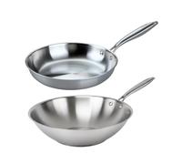 Fackelmann Vita3 Set de Sartenes, incluye Sartén 28 cm y Wok 28 cm, Acero Inoxidable Triply sin Antiadherente, Libre de PFA, Aptas para Inducción y todo tipo de Cocinas, Aptas para Lavavajillas