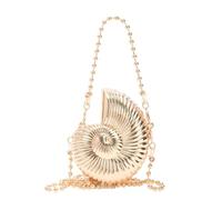 FackLOxc Bolso cruzado metálico con forma de caracola pequeña con correa de cadena de metal, bolso de noche con lápiz labial para mujer, Gold