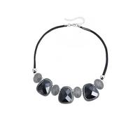 FackLOxc Collar bohemio de piedras preciosas negras con acabado envejecido y cadena de suéter de cuerda de terciopelo para mujer Collar llamativo exagerado para cumpleaños