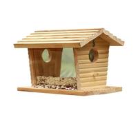 FackLOxc Comedero de Madera para pájaros de Estilos Rurales, estación de alimentación Colgante con Soporte de Percha, Lugar Refugio para la Naturaleza y los entusiastas, alimentador de Madera Natural