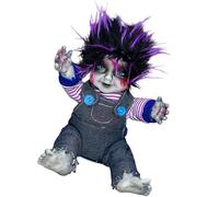 FackLOxc Figura de muñeca aterradora con cara iluminada y efecto de sonido aterrador, muñeca sentada aterradora