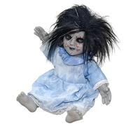 FackLOxc Figura de muñeca aterradora con cara iluminada y efecto de sonido aterrador, muñeca sentada aterradora