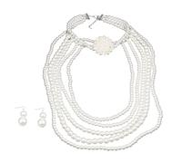 FackLOxc Juego de joyas de varias capas con perlas sintéticas, collar y aretes, collar de babero multicapa, gargantilla de cadena larga para mujer, Perla sintética