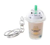 FackLOxc LLavero de té de burbujas de gato, colgante de acrílico, llavero con forma de té de leche, pareja de llaveros, adorno elegante para bolso, teléfonos, cadena acrílica