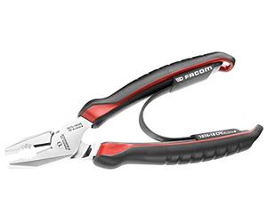 FACOM Alicate Universal 180mm, Alto Rendimiento de Corte, Tomas Planas y Ovaladas, Geometría que Reduce Esfuerzo, Aleación de Acero al Carbono, Fundas Ergonómicas, 187A.18CPEPB