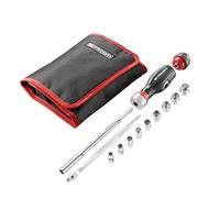 Facom - Composición de destornilladores 3 en 1 Protwist multicuchillas de doble trinquete con composición de casquillos de 1/4 ", mango ergonómico bimaterial, clip de 45 dientes de alta calidad, 12