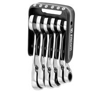 FACOM Juego con Soporte de 6 Llaves Mixtas Cortas con Trinquete, Visibilidad y Acceso Rápido, Resistente a Productos Químicos e Impactos, Cumple Normas NF ISO y DIN, 467BS.JP6PB