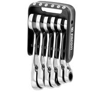 FACOM Juego con Soporte de 6 Llaves Mixtas Cortas con Trinquete, Visibilidad y Acceso Rápido, Resistente a Productos Químicos e Impactos, Cumple Normas NF ISO y DIN, 467BS.JP6PB