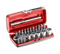 FACOM Juego de 23 Piezas R.180, Vasos 1/4" 6 Caras Métricos y Puntas, Incluye Trinquete Compacto Cabeza Flexible, Alargadera, Porta-Vasos y Cofre Bi-Material, R1PICO