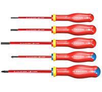 FACOM Juego de 5 Destornilladores Aislados PROTWIST 1000V, Mango Soft Grip, Tratamiento Térmico, Suministrado en Caja, Tamaños: 3.5mm, 4mm, 5.5mm, PZ1, PZ2, ATD.J5VE.PB
