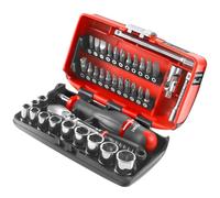 FACOM Juego de Vasos 1/4" 6 Caras Métricos, 23 Piezas, Incluye Trinquete, Rallonges, Puntas Variadas y Cofre de Almacenamiento, Calidad y Durabilidad, RL.NANO1