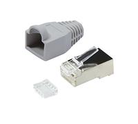Faconet® - Juego de 10 conectores RJ45 de red crimpadora CAT 6 STP con ayuda de enhebrado y protección contra torceduras en gris apantallado, conector crimpado LAN, cable de red CAT6 cat.7 RJ 45