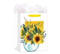 FaCraft Bolsa de regalo de girasol de 13 pulgadas, flor de acuarela y jarrón, bolsa de regalo grande con papel de seda para cumpleaños, día de la madre, aniversario, baby shower, despedida de soltera,