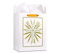 FaCraft Bolsa de regalo grande de 13 pulgadas con papel de seda, bolsas de regalo con asa para bautizo, bautizos, confirmaciones, primeras comuniones, boda religiosa, bolsa de regalo de bautizo para