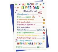 FaCraft Divertida tarjeta para el día del padre de niños - All About My Super Dad - Tarjeta interactiva para el día del padre para marido y abuelo con sobre y sello, de hija o hijo