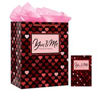 FaCraft You and Me - Bolsa de regalo de San Valentín con asas de 13 pulgadas, bolsas de regalo grandes para el día de San Valentín con papel de seda para ella, él, hombres, novia, novio, aniversario,