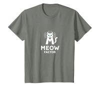 Factor Miau: diseño de Logotipo de Gato juguetón para los Amantes de Las Mascotas Camiseta, Niños, Verde Militar Jaspeado, 3 años