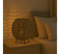 FactorLED Lámpara de Mesa Pantalla de Mimbre, (Max. 40W), Estilo Natural Nórdico, Luz Decorativa sobremesa de noche, para habitaciones o escritorios (LUND)