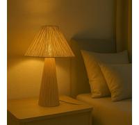 FactorLED Lámpara de Mesa Pantalla de Mimbre, (Max. 40W), Estilo Natural Nórdico, Luz Decorativa sobremesa de noche, para habitaciones o escritorios (ORSA)