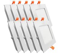 FactorLED Pack x10 Downlight LED 8W (70W) Slim, Ø120x120x25mm, Placa Cuadrada Empotrable, NO FLICK, Panel Cuadrado Extraplano 880 lúmenes, Corte techo Ø110x110mm (Luz Fría 6000K, 10)