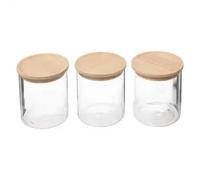 Factory Cuadros - Juego de 3 Tarros de Cristal y Madera Herméticos para Conservar Alimentos - D. 8 5 X H. 10 5 Cm