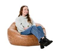 Factory Direct Partners Puf rústico occidental de 35 pulgadas; piel sintética envejecida, bajo al suelo para leer, jugar videojuegos y relajarse; asiento flexible para el hogar y la escuela, color
