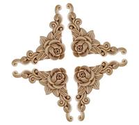 FACULX 4 piezas de molduras talladas en madera apliques esquina calcomanía Onlay adornos de madera para manualidades muebles hogar, puertas hechas a mano, armario, muebles, esculturas sin pintar