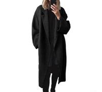 FACULX Gabardina de longitud media para mujer, estilo casual | Cuello vuelto de calidad cálida, un solo botón, manga larga, patrón sólido para otoño e invierno, M-2XL, negro, azul, marrón