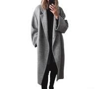 FACULX Gabardina de longitud media para mujer, estilo casual | Cuello vuelto de calidad cálida, un solo botón, manga larga, patrón sólido para otoño e invierno, M-2XL, negro, azul, marrón