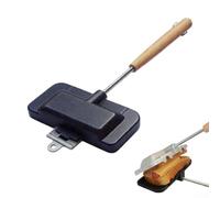 FACULX Sartén para sándwich de doble cara con mango de bloqueo, no | Plancha para horno de gas, utensilios de cocina de camping de aleación de aluminio, tostadora de perritos calientes