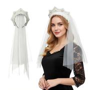 FAD-4U Sombrero de Ana Bolena Tudor con capucha a dos aguas, gorro isabelino, disfraz renacentista, tocado para mujer, fiesta de cosplay (blanco-58, talla única)