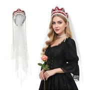 FAD-4U Sombrero de Ana Bolena Tudor con capucha a dos aguas, gorro isabelino, disfraz renacentista, tocado para mujer, fiesta de cosplay (rojo-59, talla única)