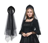 FAD-4U Sombrero de Ana Bolena Tudor con capucha a dos aguas, gorro isabelino, disfraz renacentista, tocado para mujer, fiesta de cosplay (negro-60, talla única)