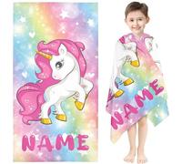 Fadaing Toalla de playa personalizada con nombre, toalla de baño de unicornio arcoíris con nombre para niñas, unicornio, microfibra, toalla de playa, grande, 100 x 200 cm, toalla de baño para niños