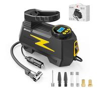 FADAKWALT Inflador de Ruedas para Coche Digital 12V, Compresor de Aire Portátil 150 PSI, Hinchador Eléctrico de Neumáticos con Pantalla LCD y Luz LED para Coche, Bici, Moto y Más(Amarillo