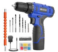FADAKWALT Taladro Atornillador Batería 12V, Taladro Inalámbrico Juego de 50 Piezas, 19 Nm, 21+1 Ajustes de Par, Luz LED, Atornillador Bateria para Bricolaje en Casa y Jardín (Azul)
