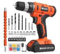 FADAKWALT Taladro Percutor a Bateria 20V, Taladro Atornillador Kit de 60 Piezas, 21+1 Ajustes de Par, 30 Nm, Batería 2000mAh, 2 Velocidades, LED, Para bricolaje y reparaciones domésticas (Naranja)