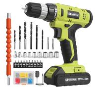 FADAKWALT Taladro Percutor a Bateria 20V, Taladro Atornillador Kit de 60 Piezas, 21+1 Ajustes de Par, 30 Nm, Batería 2000mAh, 2 Velocidades, LED, Para bricolaje y reparaciones domésticas (Verde)