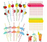 Fadcaer 40 pajitas de cóctel, pajitas tropicales hawaianas para fiestas hawaianas, pajitas de papel 3D, accesorios para bebidas tropicales de playa luau, decoraciones de fiesta hawaiana