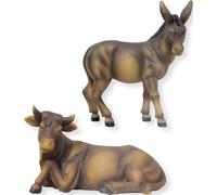 FADEDA 2 figuras de buey y burro/altura: 12 cm/pintadas a mano/detalladas figuras de belén - decoración de mesa de Navidad cuna accesorios