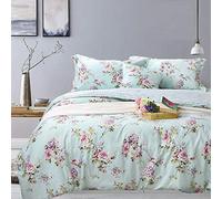FADFAY French Country Juego de funda de edredón para cama King y California King, 100% algodón, hipoalergénico, para casa de campo, hortensias, flores y rosas, diseño floral, con cremallera oculta,