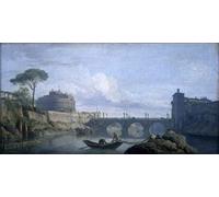 FADISA PóSter De Lienzo Lienzo Pinturas Murales Pinturas famosas Vista del puente y del castillo de San Angelo de Claude Joseph Vernet para la decoración del hogar del dormitorio 60x90cm