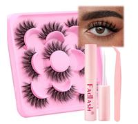 Fadlash Kit Pestañas Postizas 5 Pares Volumen Pestañas Rusas 3d Pestañas Postizas Suave Natural Pestañas Postizas Reutilizables para Diy en Casa Con Pegamento,Pinzas(LZ-E25)
