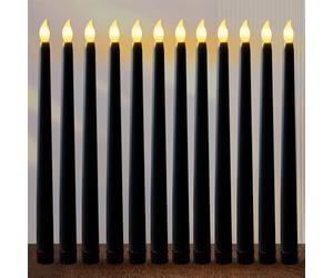 FAEFTY Velas LED negras, 12 unidades, sin llama, a pilas parpadeantes, eléctricas para Navidad, Acción de Gracias, fiestas (2,1 x 25 cm)